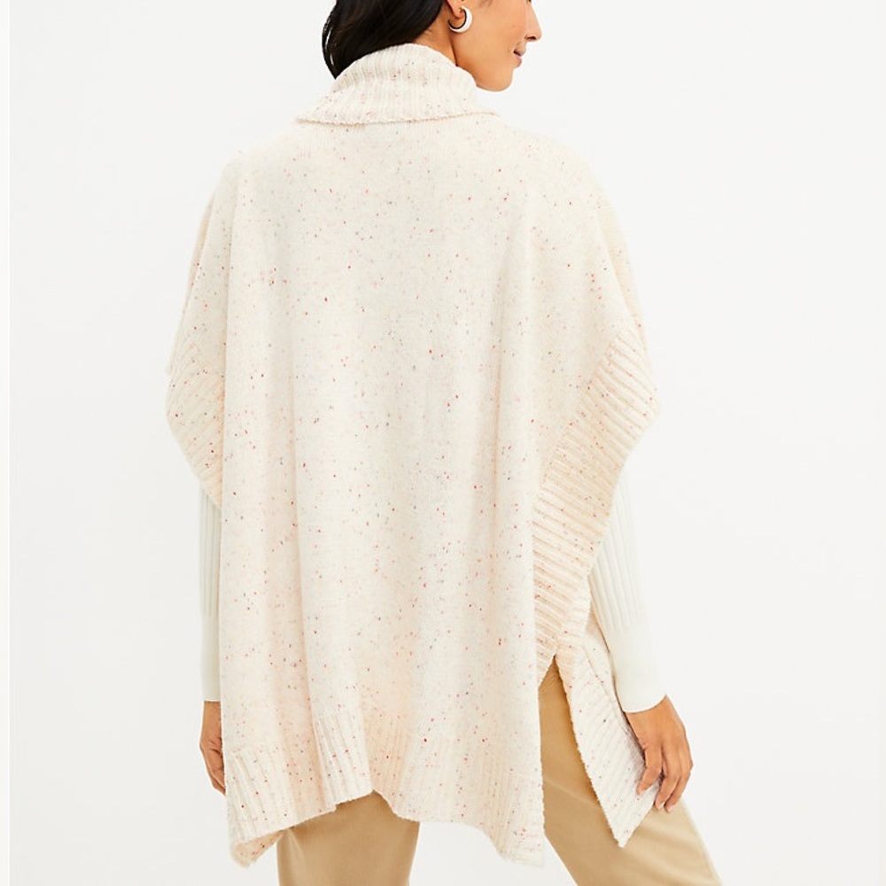 Ann Taylor Loft Flecked Pull over Cream Base Turtleneck Poncho Size M/L NWT - Picture 2 of 12